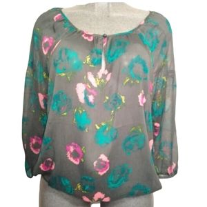 Route 66  gray botanical floral print blouson sz L